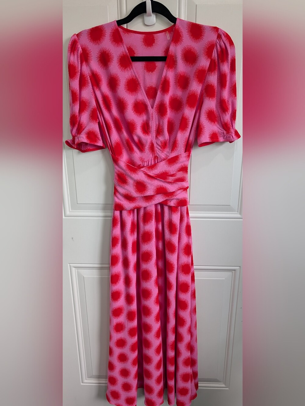 Diane Von Furstenberg Pink Maxi Dress with Red Sunburst Print